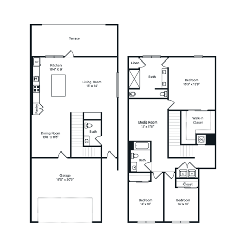 Floor plan for 3 beds, 2.5 baths, 2270 sqft